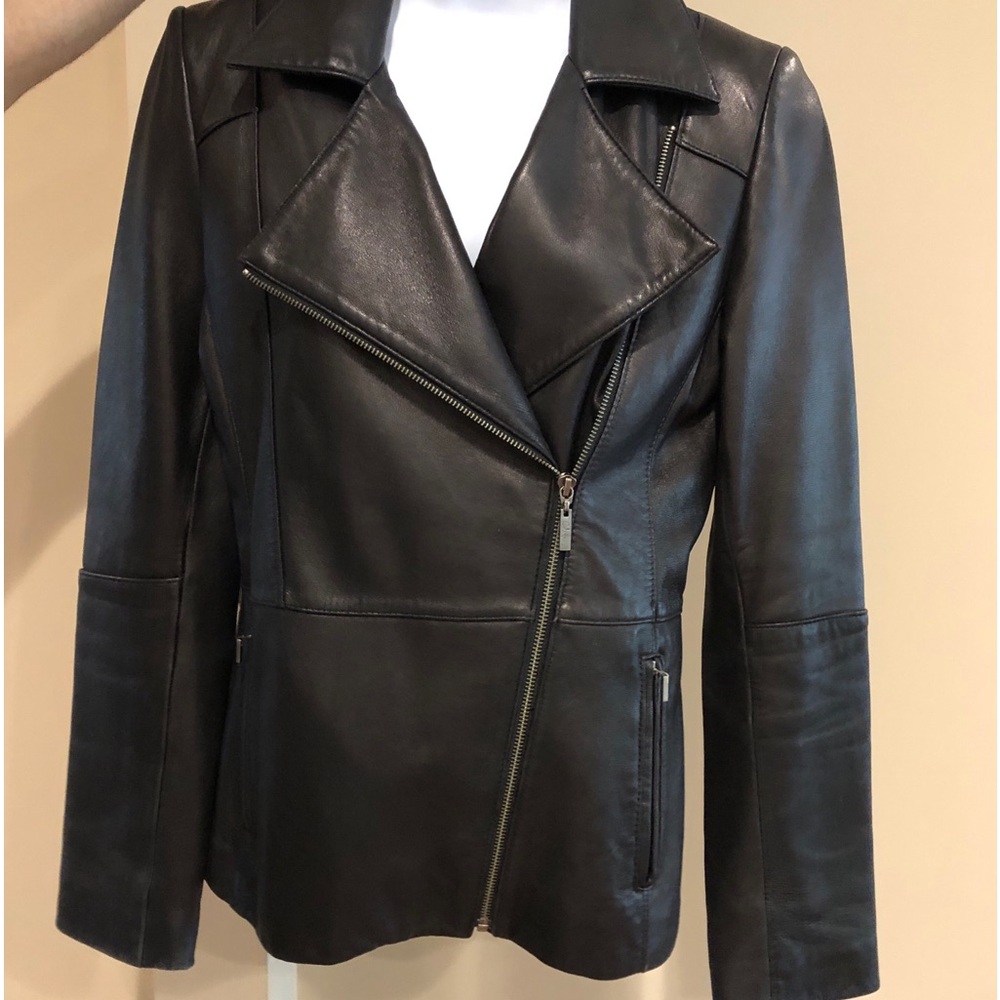 Cole Haan Ladies Black Lambskin Leather Jacket- Size S